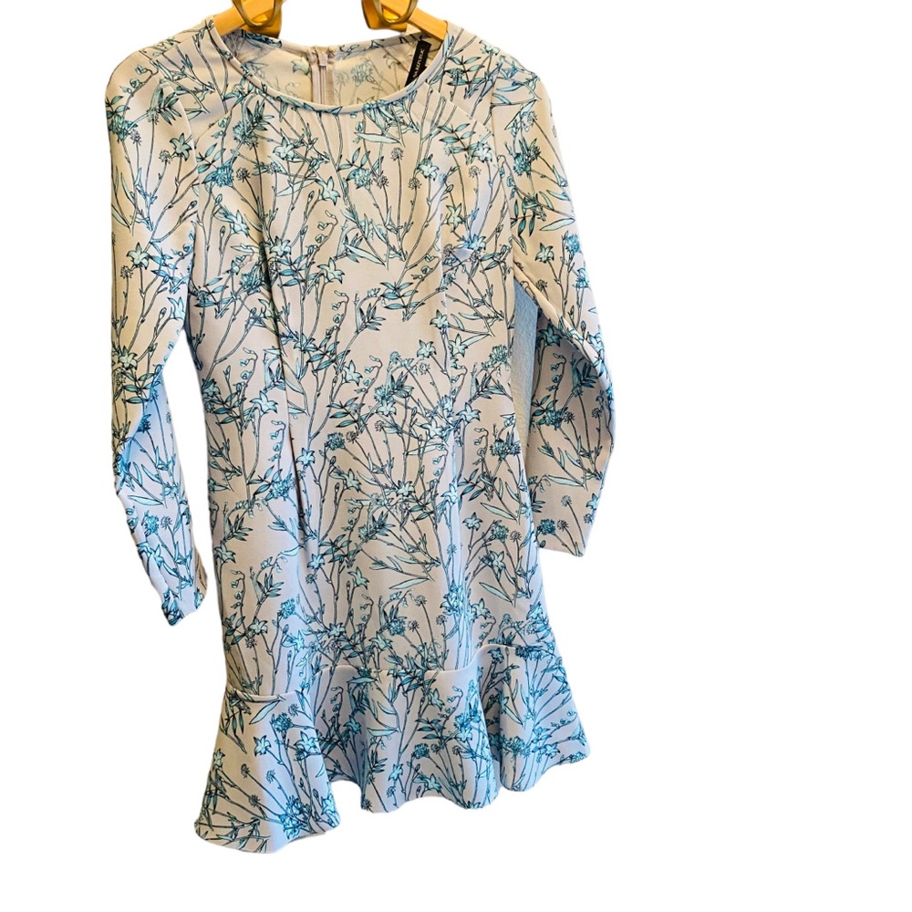 BANANA REPUBLIC Gray and Aqua Floral Print Flounce Skirt Sheath Dress
